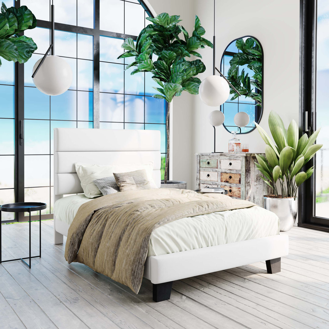 Elison Platform Bed with Fabric Upholstered Headboard and Wooden Slats